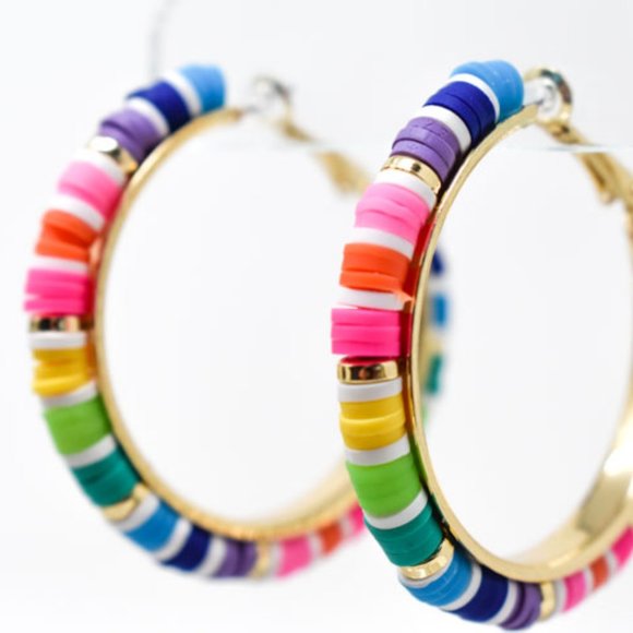(C) COLORFUL RUBBER DISC GOLD TONE LEVERBACK HOOPS - Picture 9 of 12